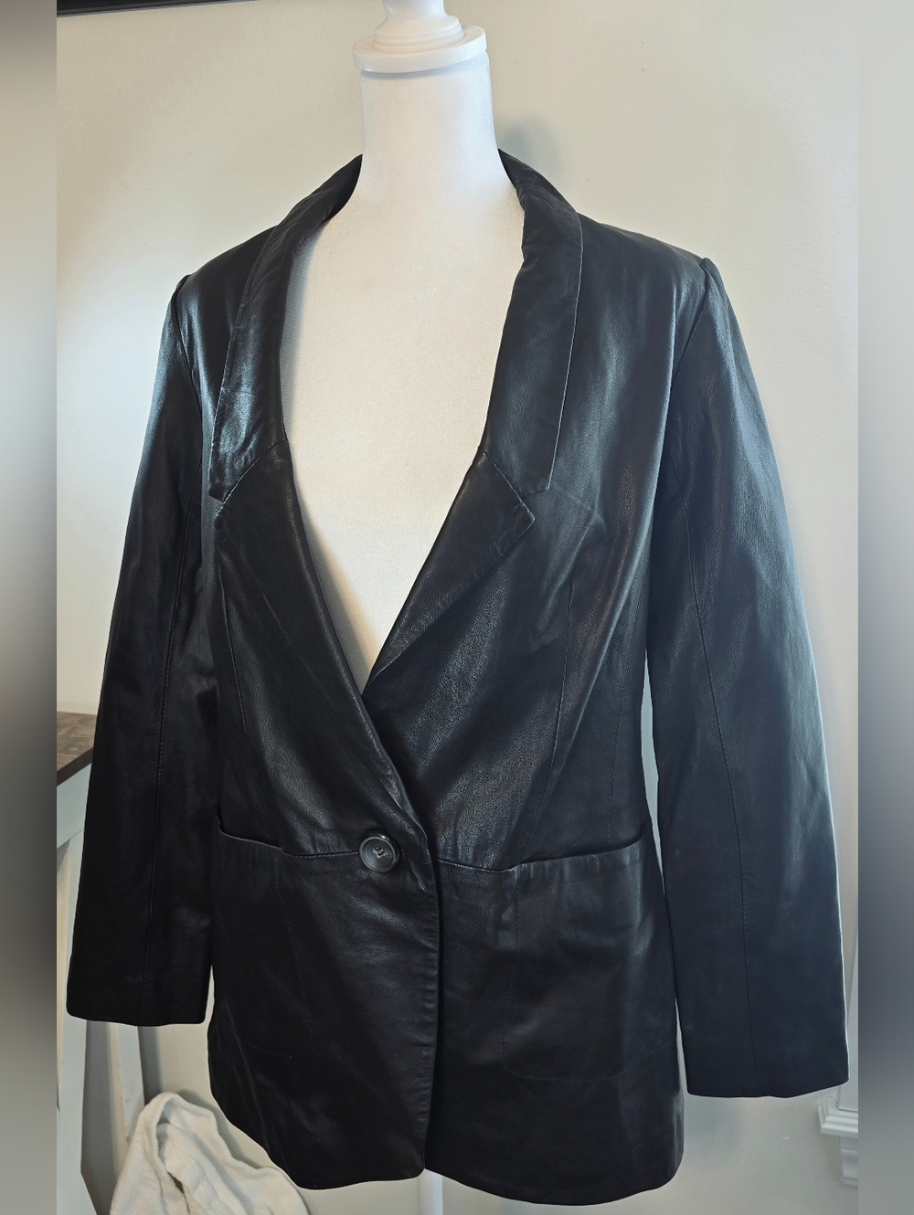 Jodi Arnold Black Leather Blazer Women's Size 4 - Picture 1 of 11